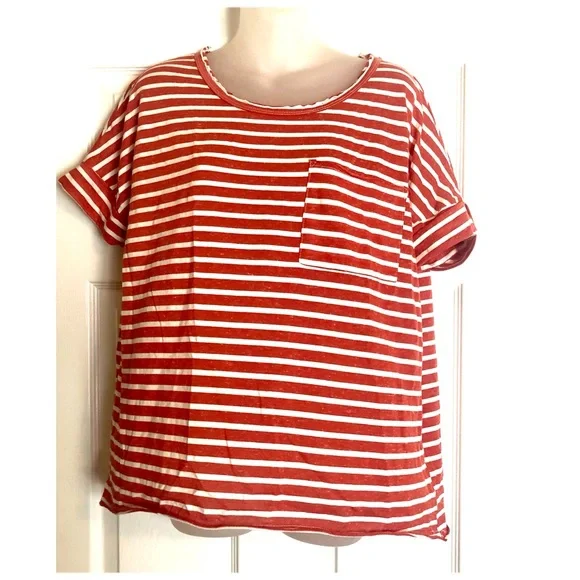 Umgee Tops Umgee Red White Striped Oversized Tshirt With